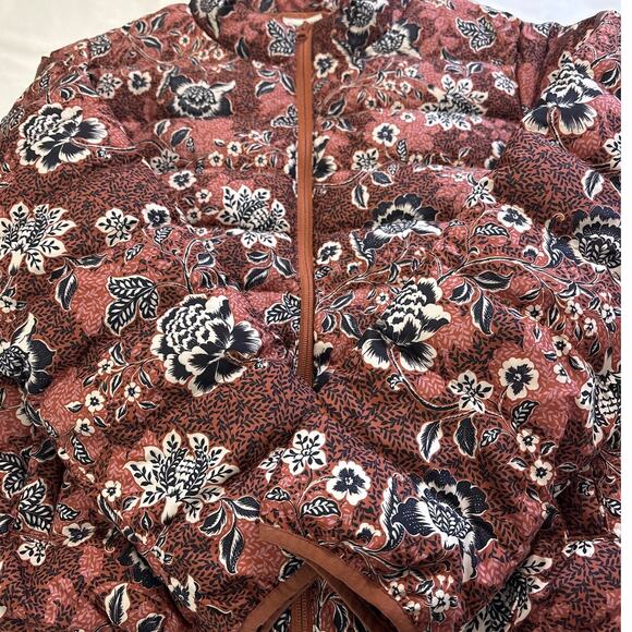 Garnet Hill Womens Large Floral Quilted Down Zip Jacket Feather Down Winter Coat - Picture 4 of 9